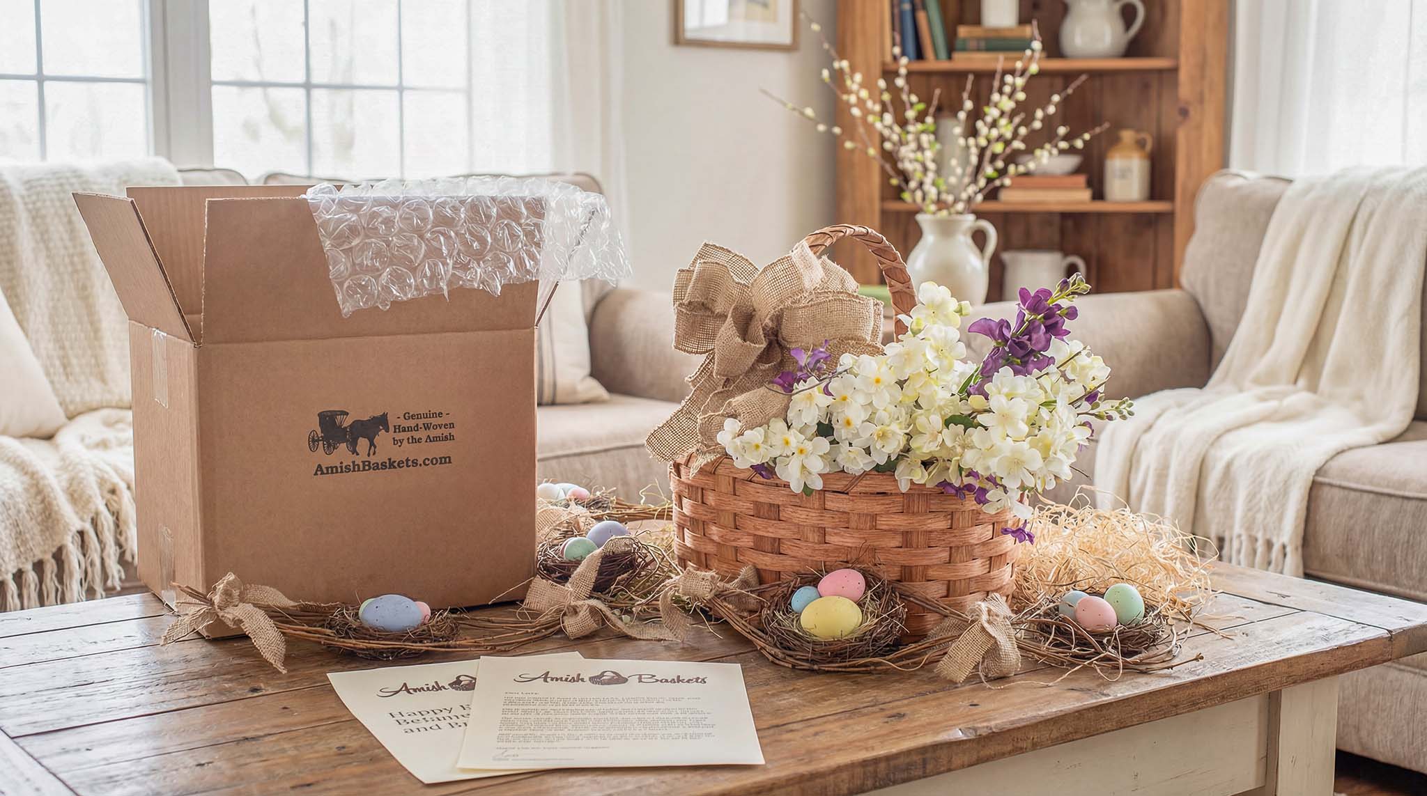 Amish Easter basket carefully packaged for shipping
